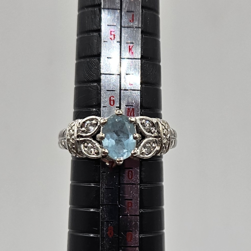 Vintage RJ 925 Sterling Silver Blue Stone Ring Size 7 Filigree Art Deco Style - Picture 2 of 10